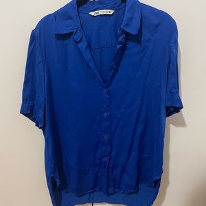 Zara Satin Button Down Short Sleeve